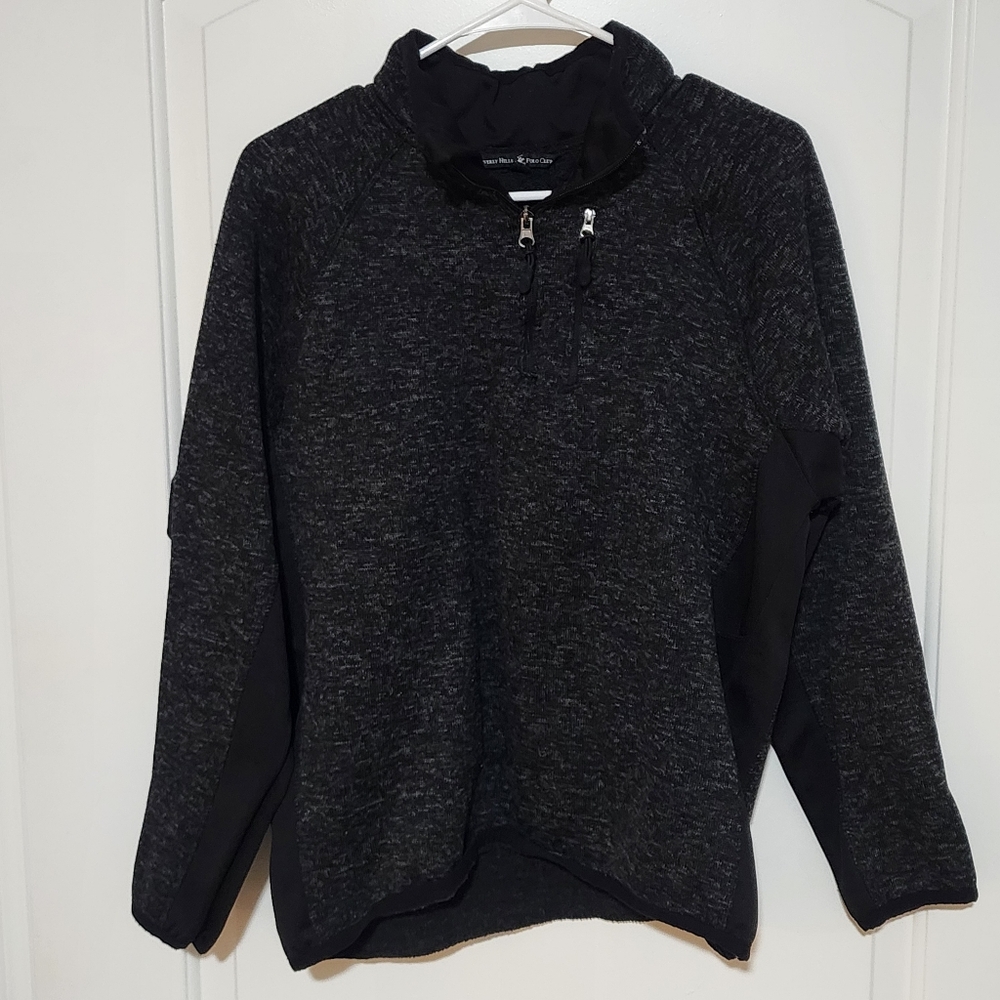 Beverly Hills Polo Club Black Grey 1/2 Zip Pullover Sweater Medium Unisex